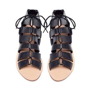 Nordstrom Loeffler Randall Women’s Gladiator Sandals Lace Up Leather Black Flats